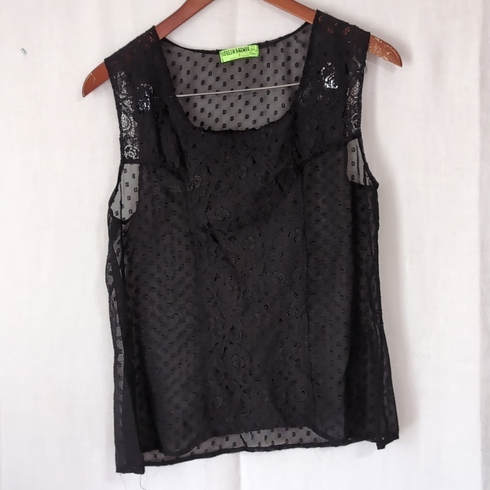 Fresh Brewed Black Sheer Lace Front Blouse Size Large